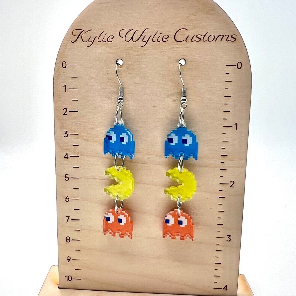 Pacman Earrings - Retro Arcade Dangle Jewelry - Fun Colorful Gamer Style - Picture 8 of 8